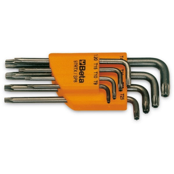 Beta 8-delige set haakse stiftsleutels Tools met Tamper Resistant Torx® profiel (art. 97RTX) met support T9-T10-T15-T20-T25 T27-T30-T40