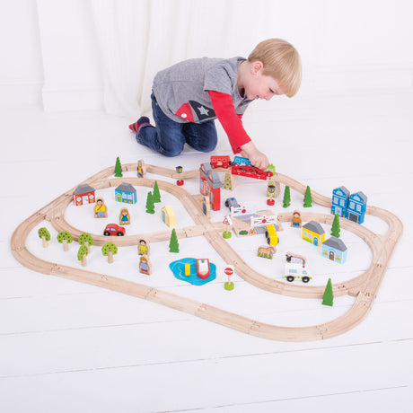 Bigjigs houten treinbaan en autobaan set - 91 delen