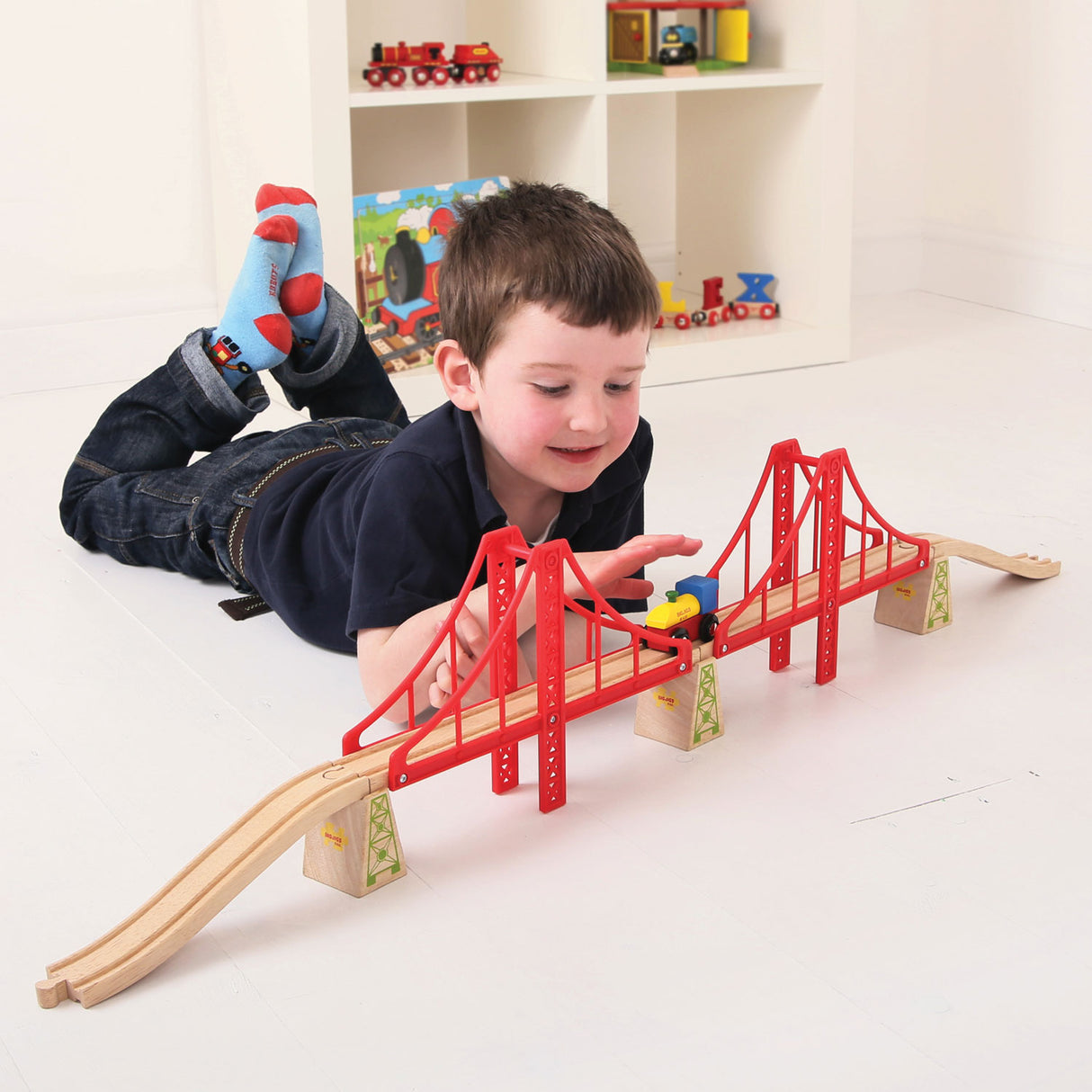 Bigjigs houten rails - dubbele hangbrug, 7dlg.