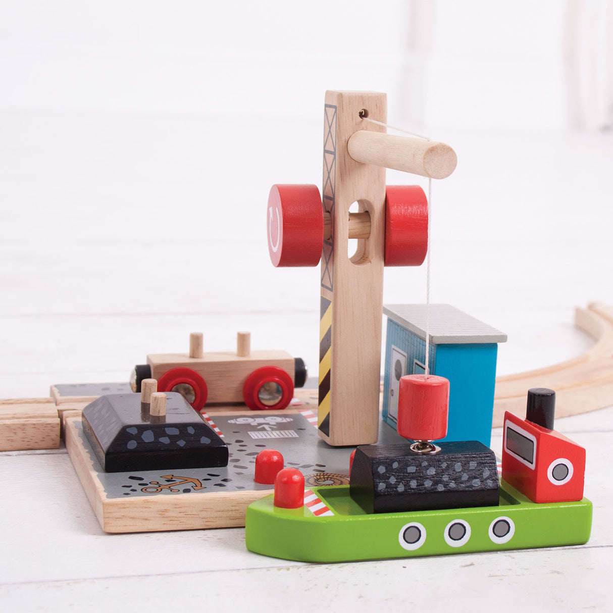 Bigjigs houten treinrails - haven kolen laadstation