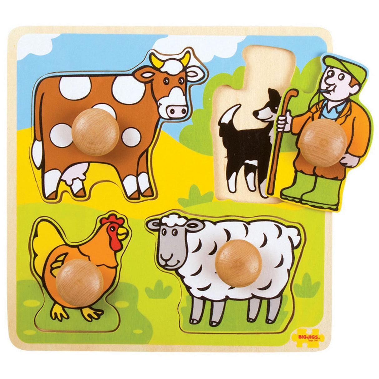 Bigjigs hëlze Wickle Puzzzle Farm, 4DLG.