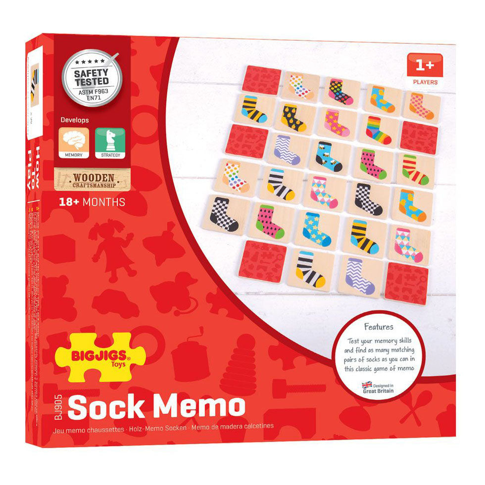 Bigjigs hëlze Memo Mesure Spill faarweg Socken, 32Dlg.