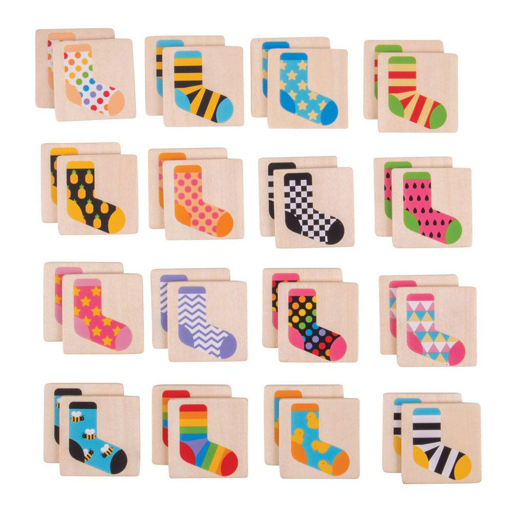 Bigjigs hëlze Memo Mesure Spill faarweg Socken, 32Dlg.