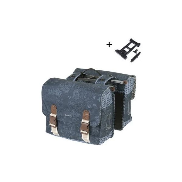Basil dubbele fietstas bohème mik 35 liter - indigo blauw