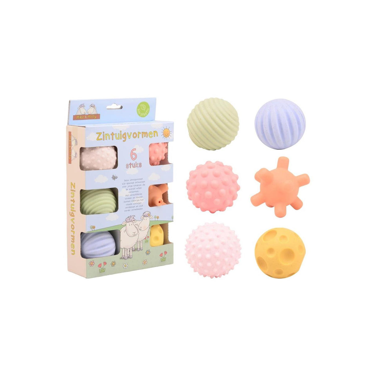 Johntoy motoriek speelgoed mike molly zintuig ballen set 6 stuks.