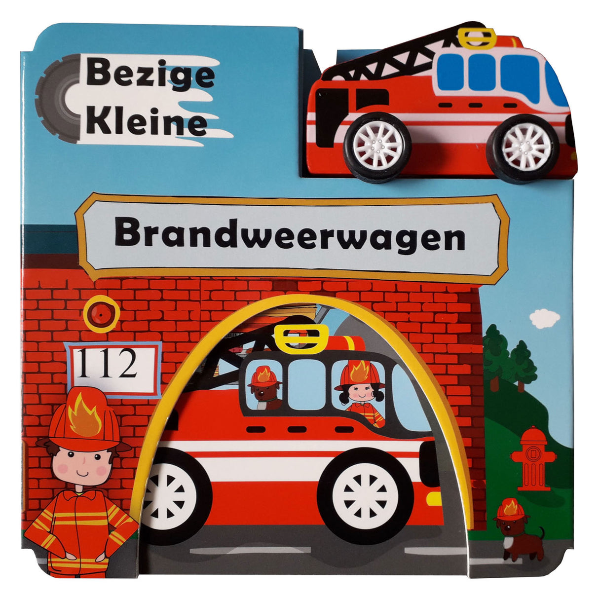 Mondikaarten Bezige Kleine Brandweerwagen Kartonboek met Houten Voertuig