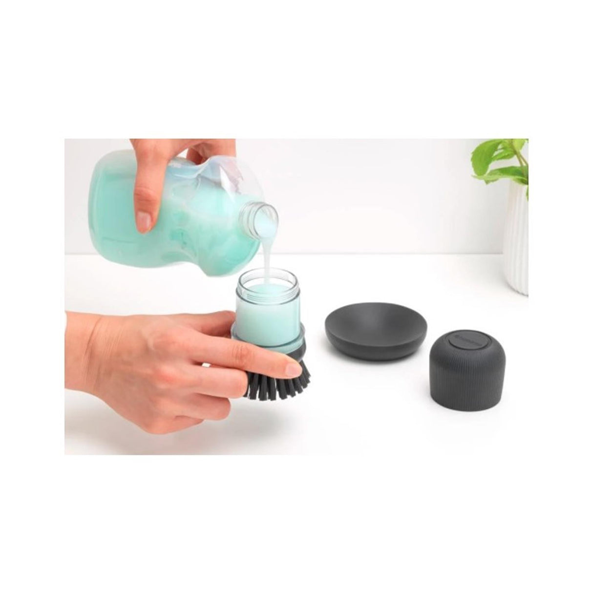 Brabantia afwasborstel+reservoir d.grijs
