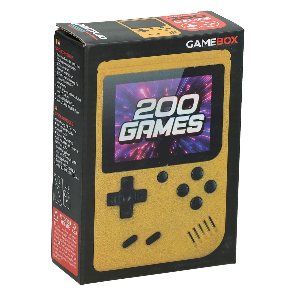 Gamebox - draagbare spel console met 200 spellen - geel