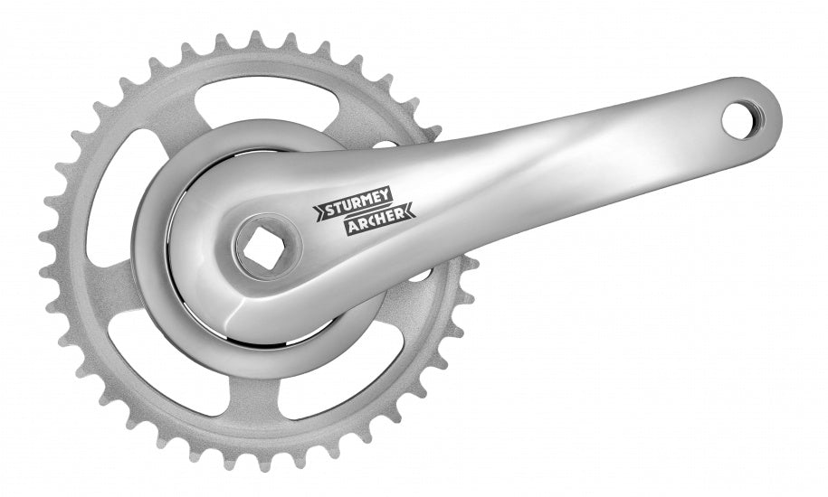 Sunrace Crankset 38T, cranklengte 170mm. zilver, alumnium, spieloos. 95mm cover. 0mm diepte