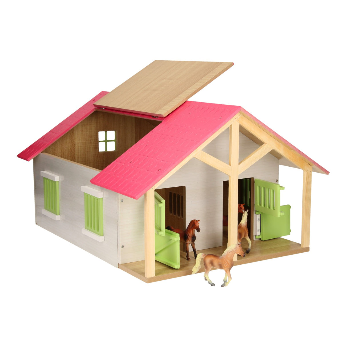 Kids Globe Globe Paardenstal Roze met 2 Boxen en Berging, 1:24