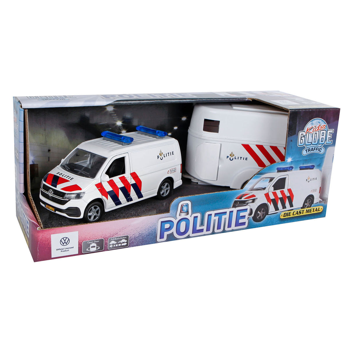 Kids globe vw transporter politie met paardentrailer