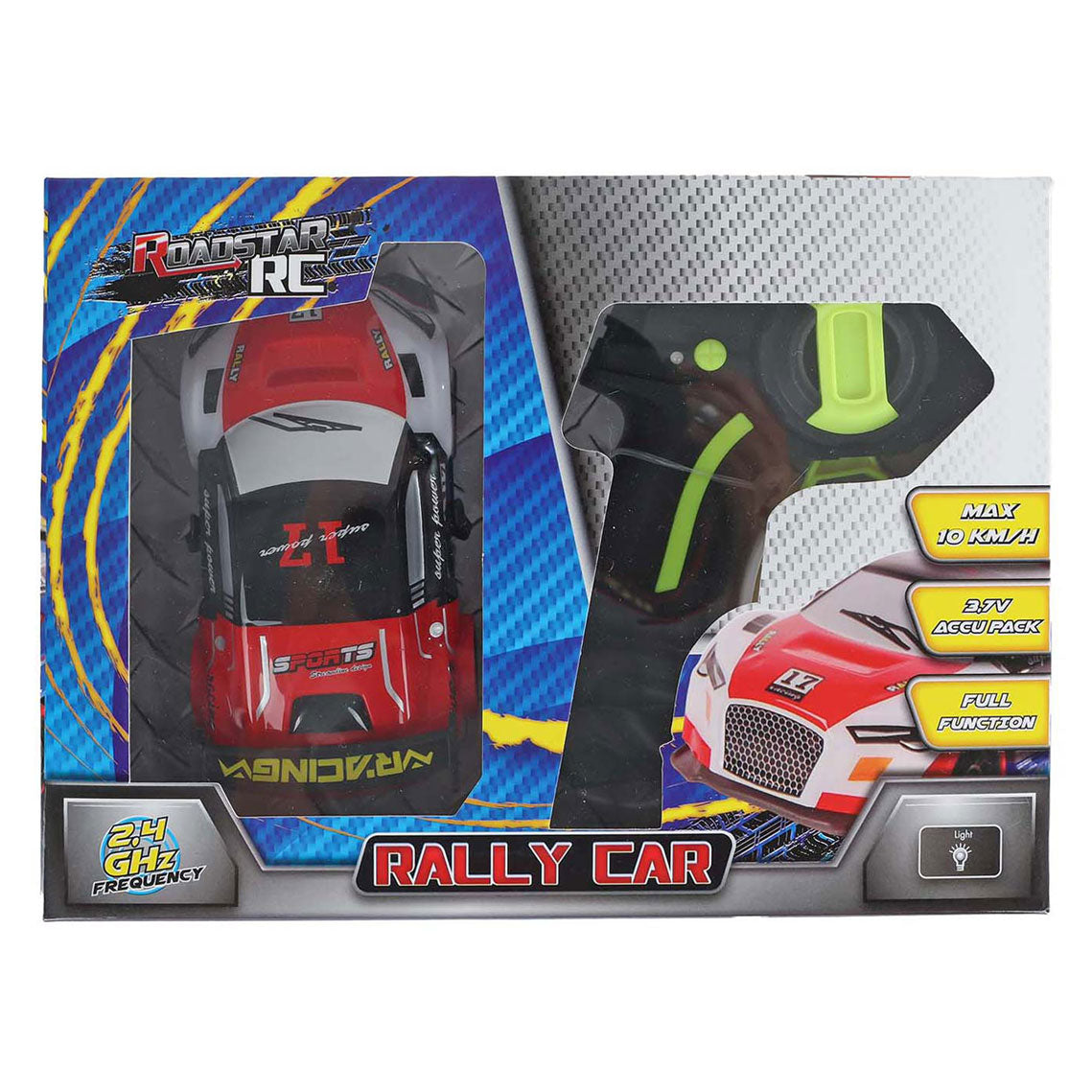 Rc roadstar bestuurbare rally auto met licht 2.4ghz rood, 13cm