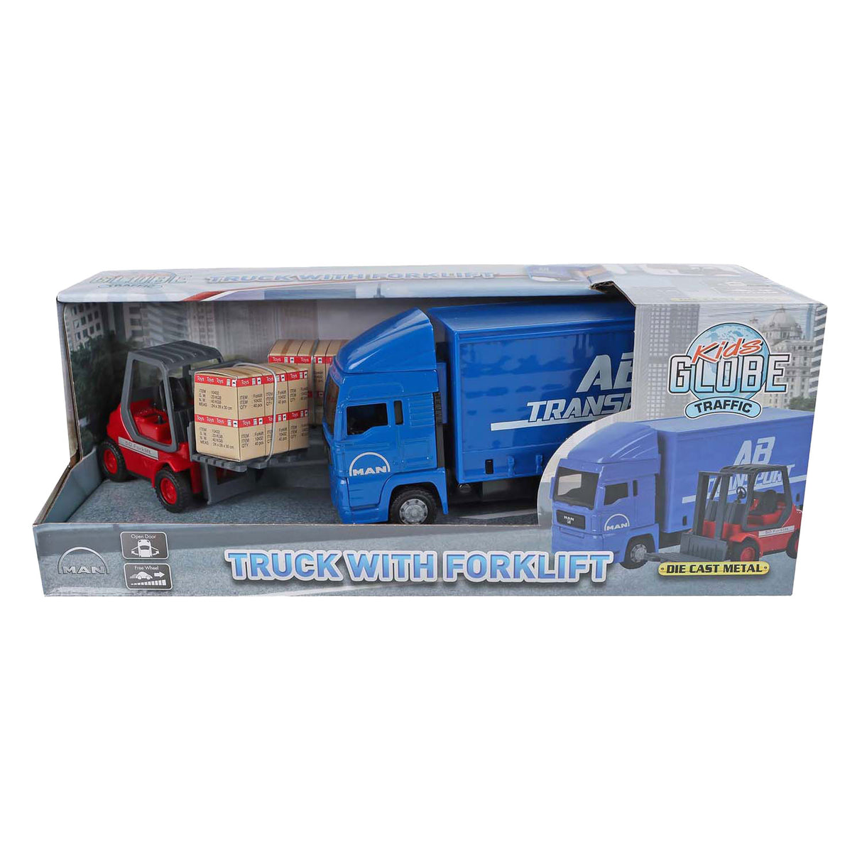 Kids Globe Globe Man Vrachtwagen met Vorkheftruck. 17cm