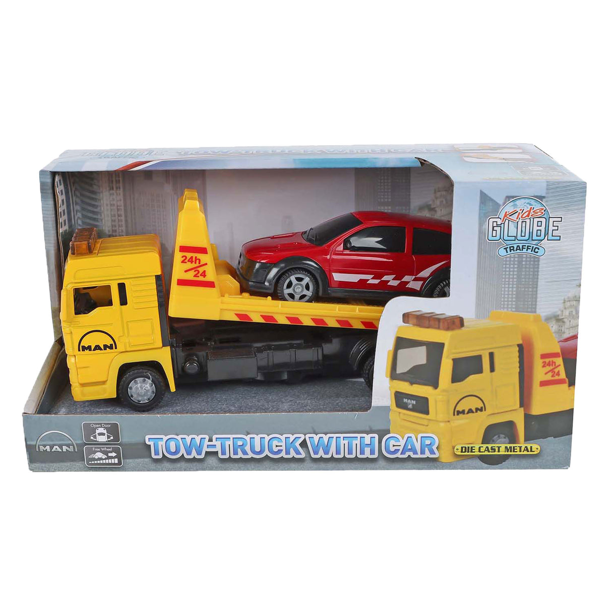 Kids Globe Globe Man Vrachtwagen Bergingswagen met Auto, 19cm