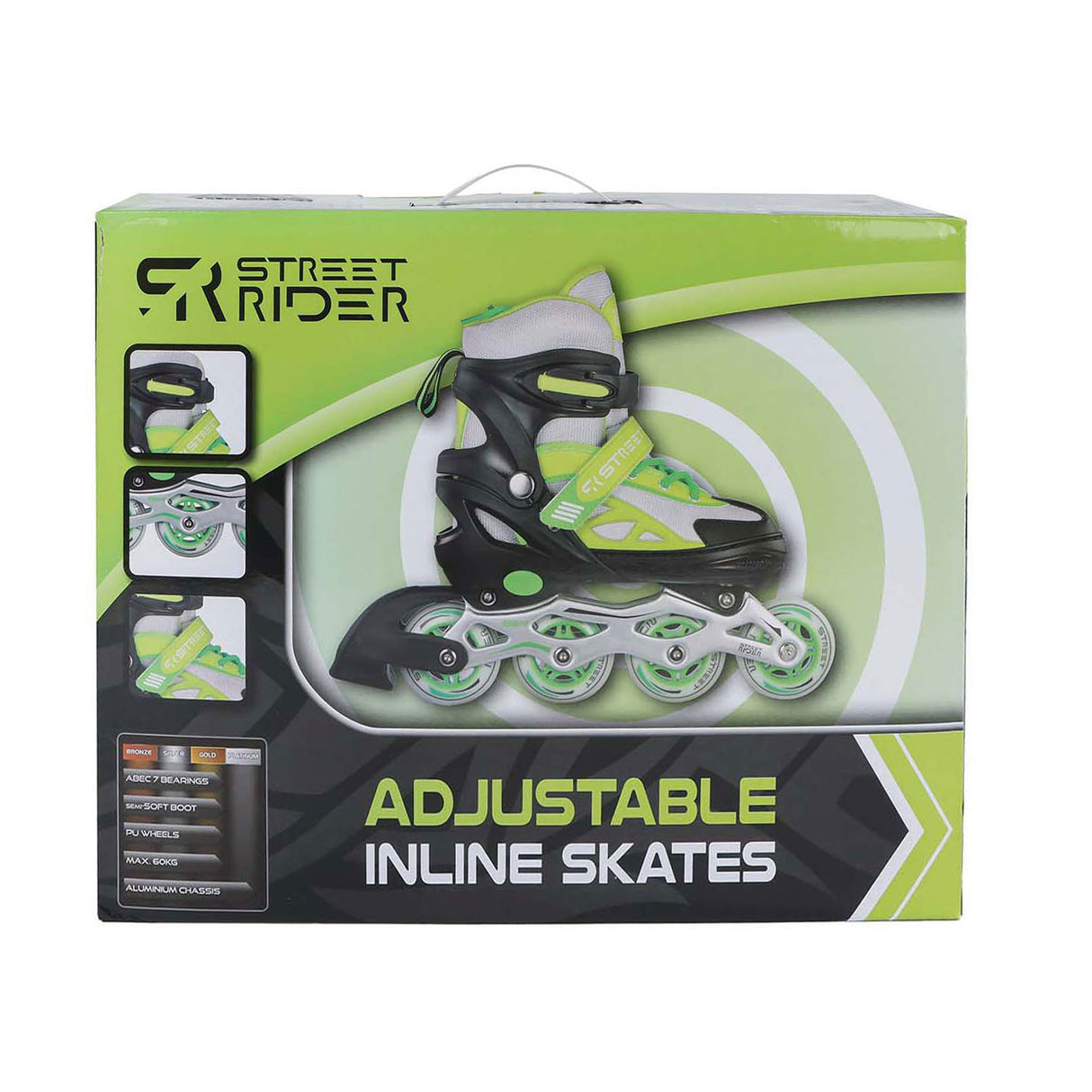 Street rider inline skeelers groen zwart verstelbaar, maat 29-32