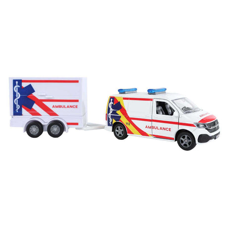 Kids globe vw transporter ambulance met aanhangwagen