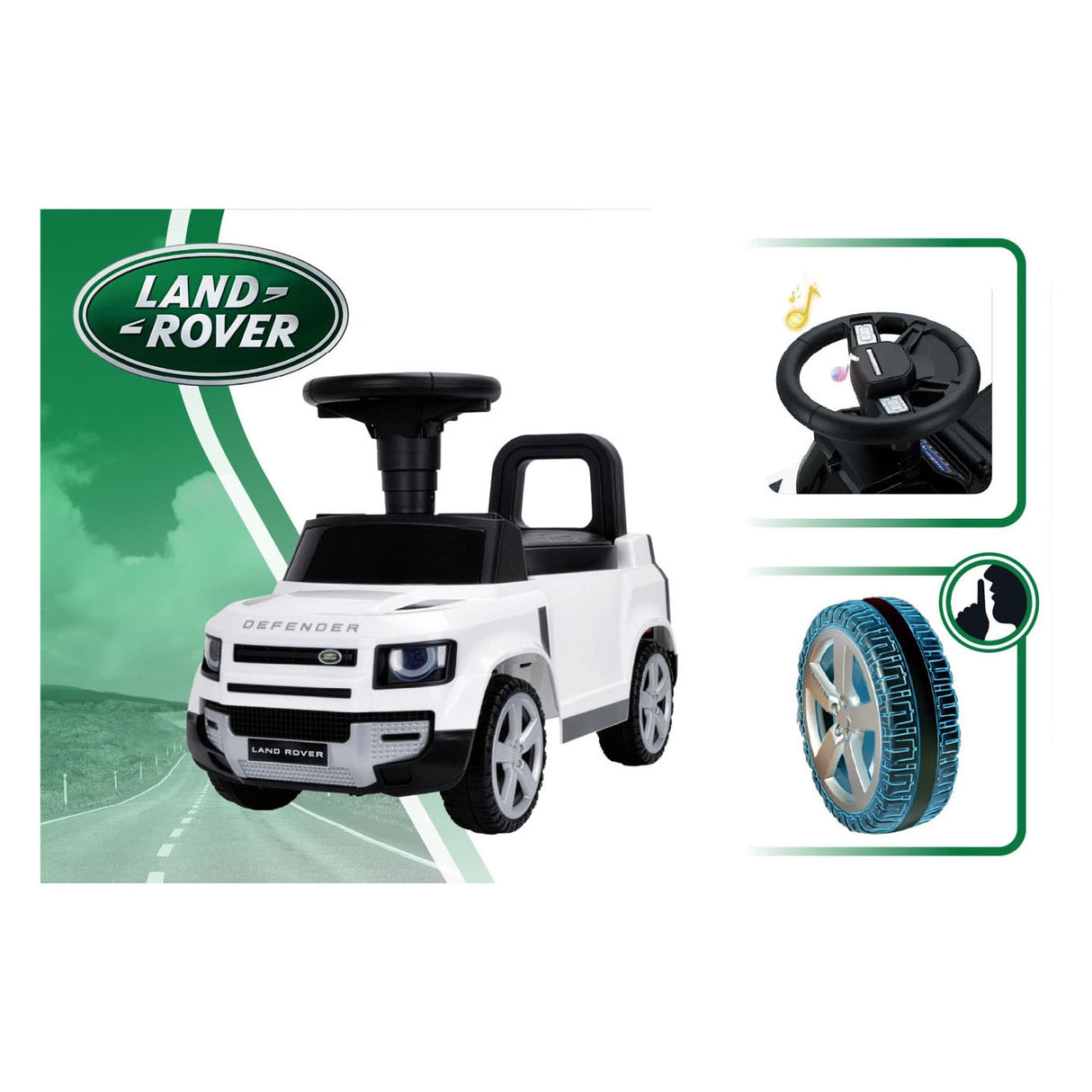 Land rover loopauto wit met geluid - 67 cm