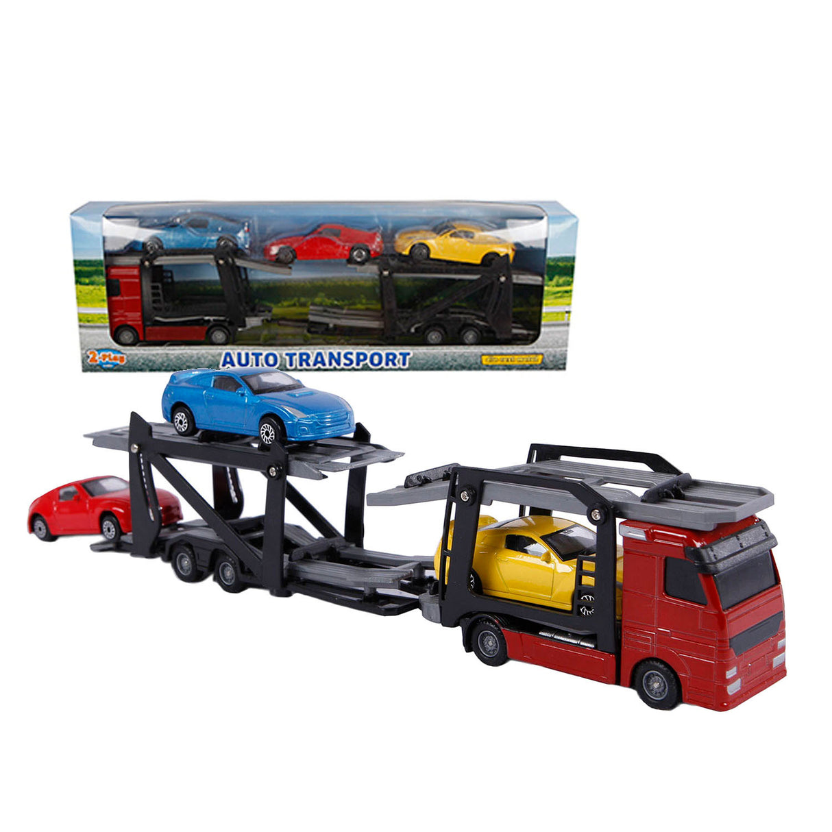 2-play die-cast vrachtwagen transporter met auto's, 26cm