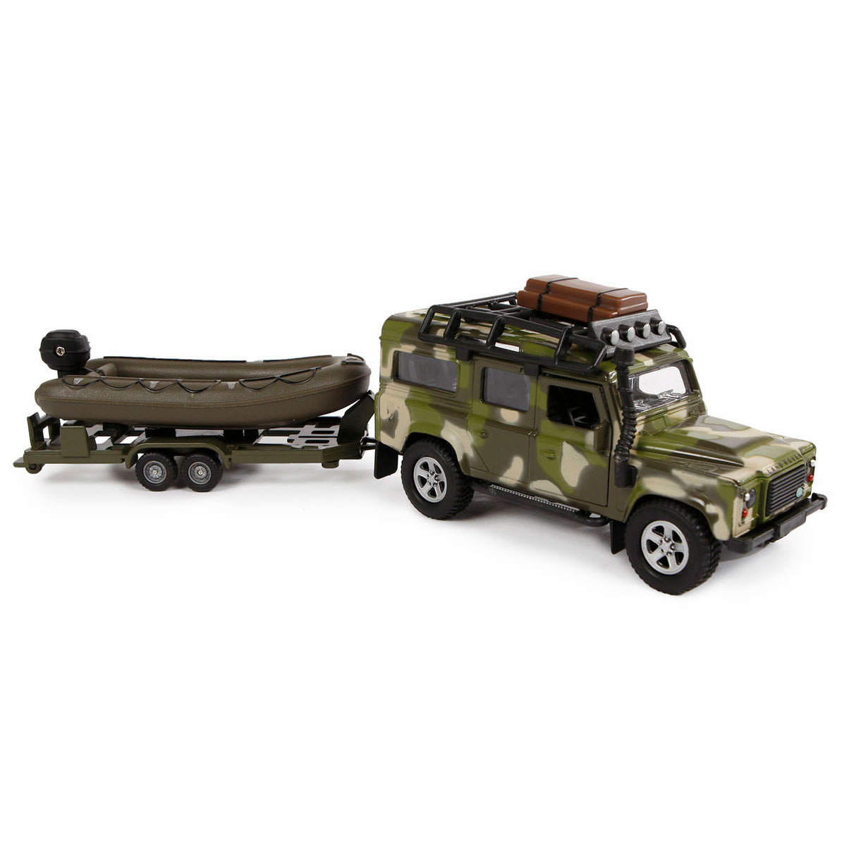 Kids Globe Globe Die-cast Land Rover met Aanhanger en Boot Leger