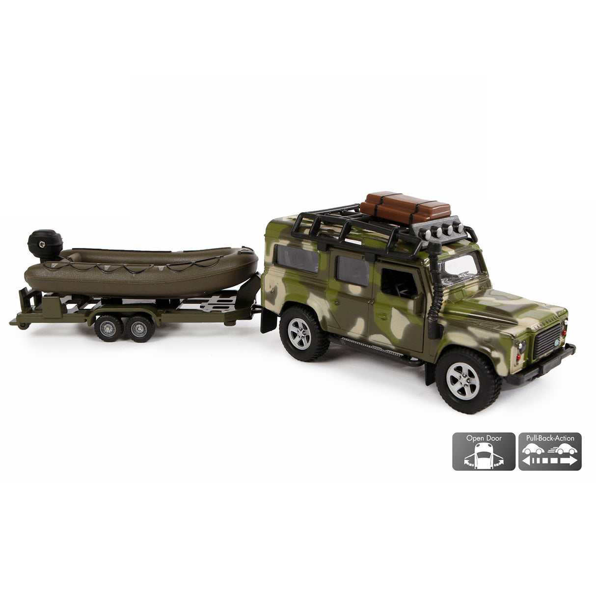 Kids Globe Globe Die-cast Land Rover met Aanhanger en Boot Leger