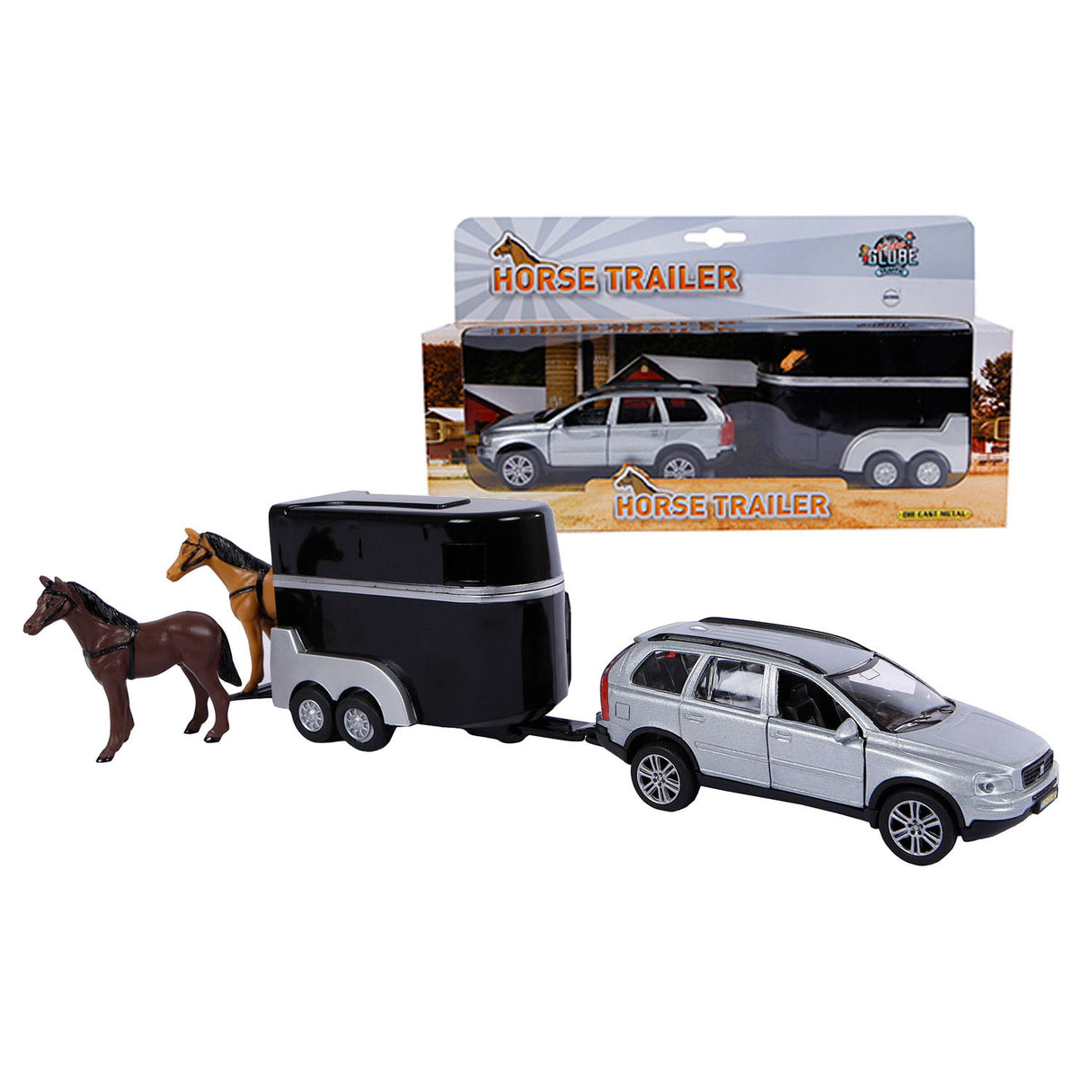 Kids Globe Die-cast Volvo XC90 met Paardentrailer, 27cm