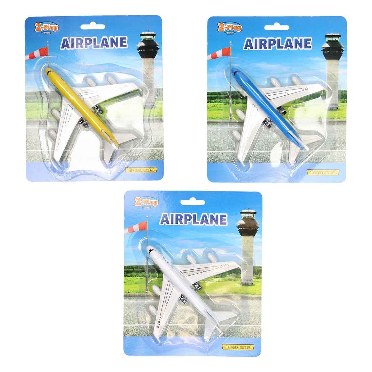 2-play die-cast pull back vliegtuig, 14cm