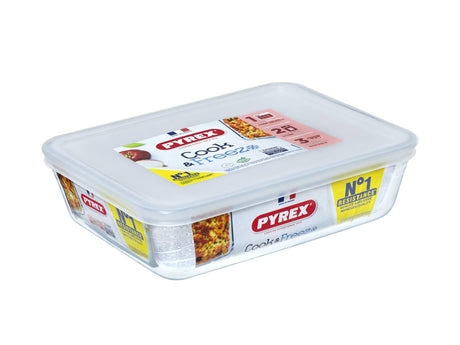 Pyrex cook freeze schotel rechthoek glas met kunststof deksel 1.5l
