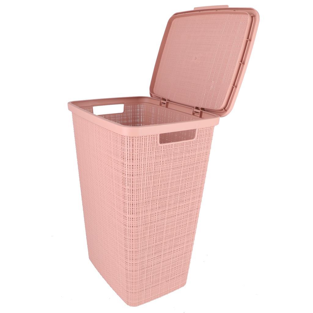 Curver wasmand met deksel jute-look 58l roze