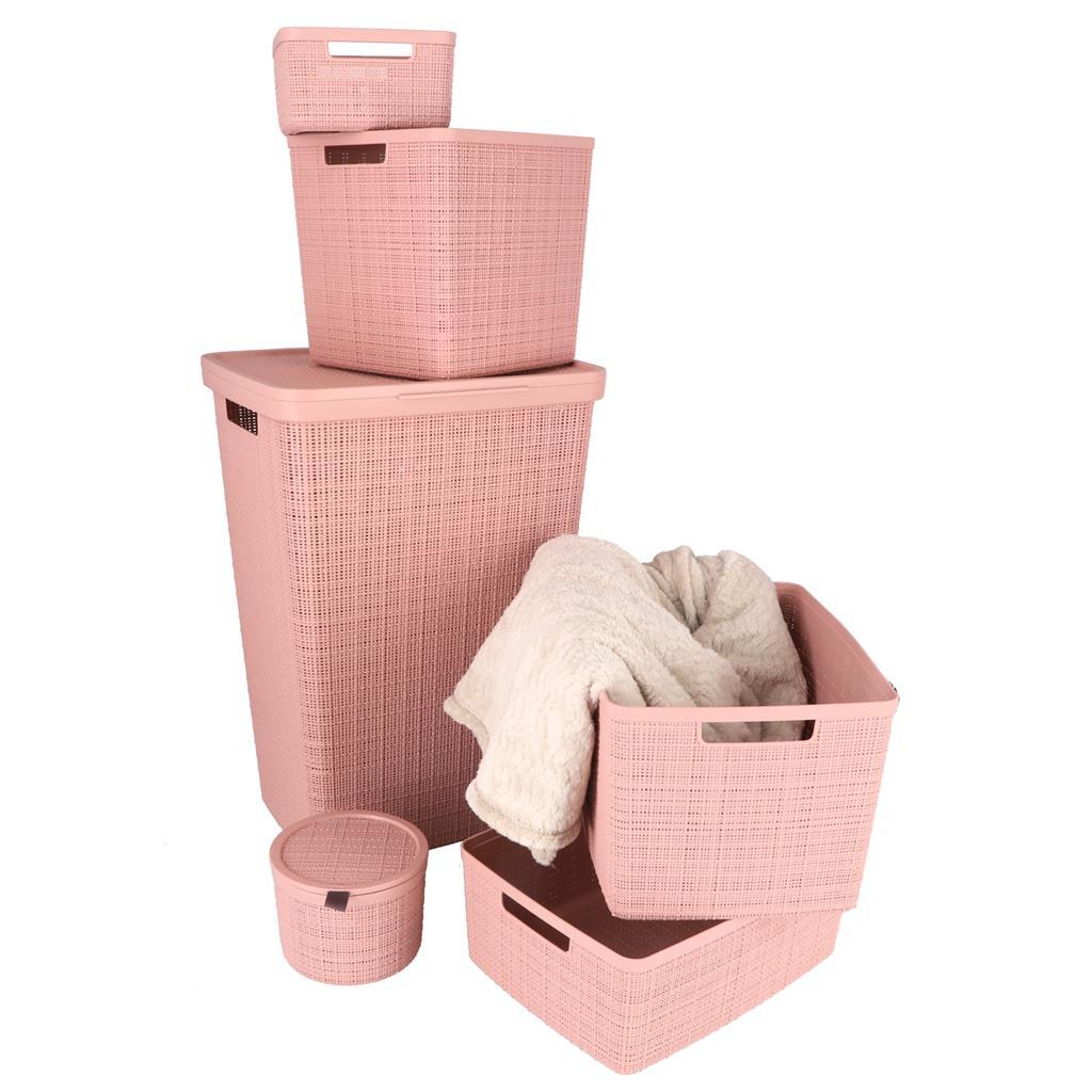 Curver wasmand met deksel jute-look 58l roze