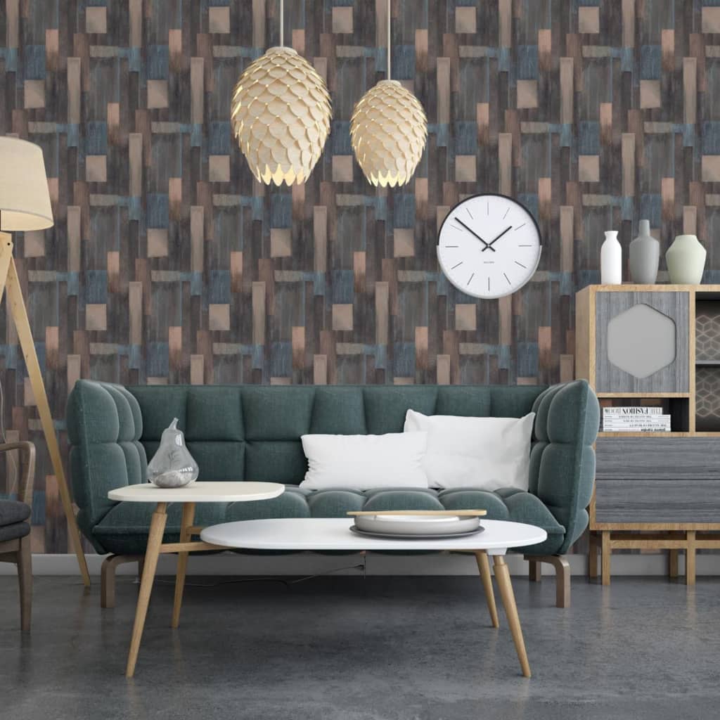 DUTCH WALLCOVERINGS DUTCH WALLCOVERINGS Behang Wood blauw en bruin