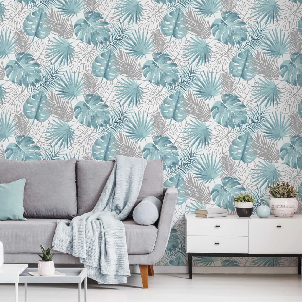 DUTCH WALLCOVERINGS DUTCH WALLCOVERINGS Behang monstera bladeren blauw