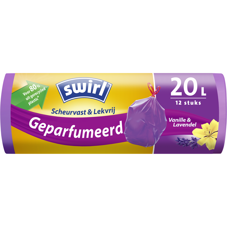 Swirl? swirl pedaalemmerzak met trekband geparfumeerd vanille-lavendel 20l 12 stuks