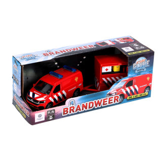 Kids globe vw transporter brandweer met aanhangwagen