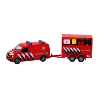 Kids globe vw transporter brandweer met aanhangwagen