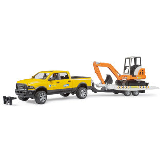 Bruder auto ram 2500 power wagen rental service met aanhangwagen en minibagger