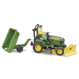 Bruder figuur tuinman met zitgrasmaaier met aanhanger