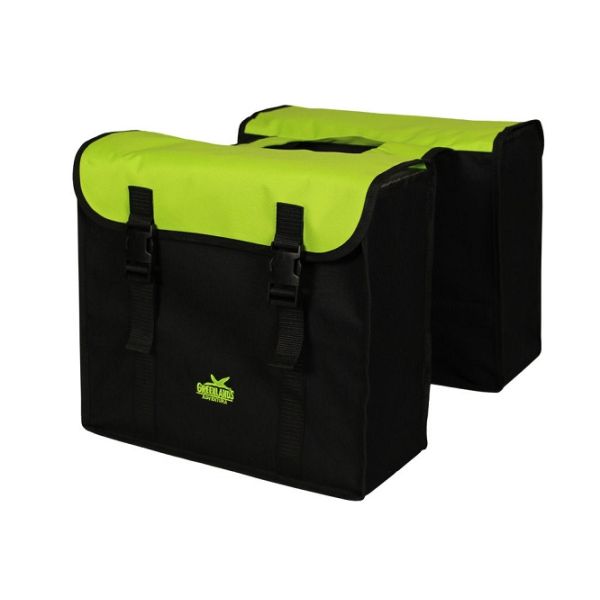 Greenlands dubbele fietstas 34 liter 37 x 33 x 14cm (2x) - zwart lime groen