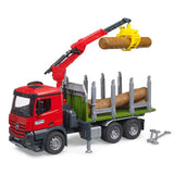 Bruder mercedez-benz arocs houtvrachtwagen met kraanarm en 3 boomstammen