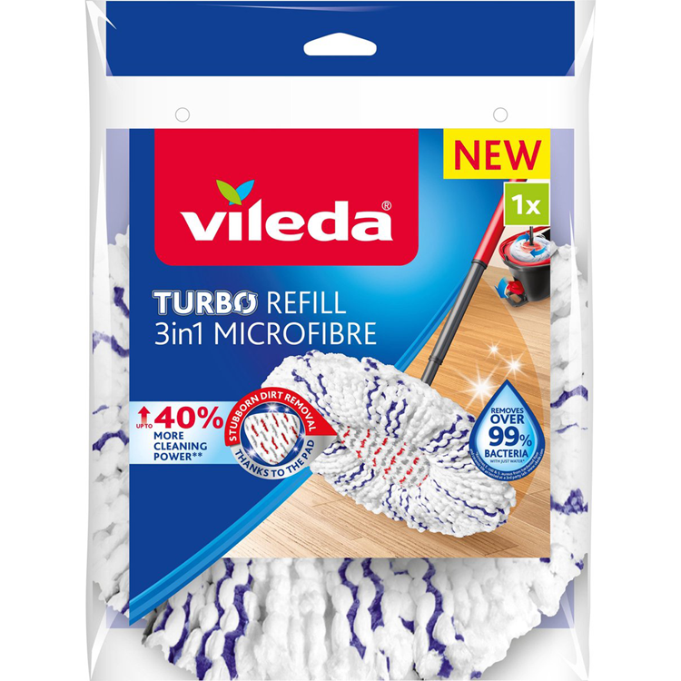 Vileda turbo deep clean vervanging - 1 per verpakking - geschikt voor alle centrifugesystemen van - +40% extra reinigingsvermogen - voor harde vloeren