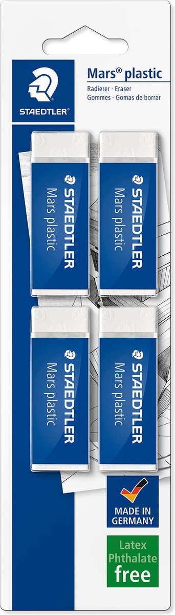 Staedtler - mars plastic gom - gum van premium kwaliteit - kaart met 4 stuks