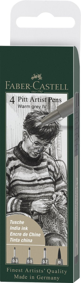 Faber-castell fineliner - tekenstift - pitt artist pen - warm grijs iv - 4 stuks - fc-167169