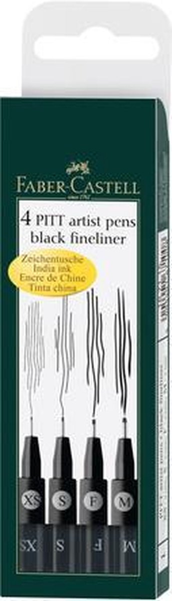 Faber-castell tekenstift - fineliners- pitt artist pen - etui 4 stuks m f s xs - zwart - fc-167115