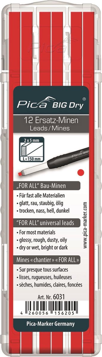 Pica 9031 big dry navulling - 12 stuks - rood