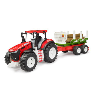 Bruder tractor roadmax met achteraanhanger en 3 boomstammen