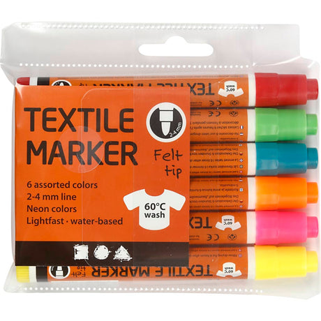 Creativ company http: www.cchobby.nl textielstiften-lijndikte-2-4-mm-neon-kleuren-6-stuk-1-doos