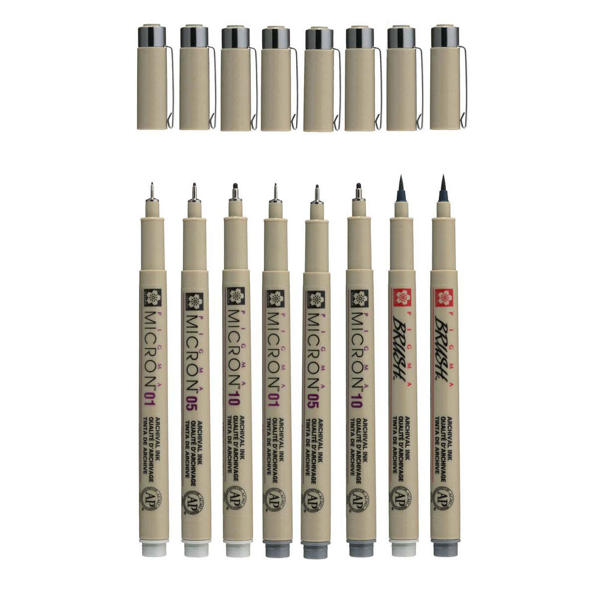 Sakura pigma micron fineliner set | 8 pennen, licht koelgrijs koelgrijs