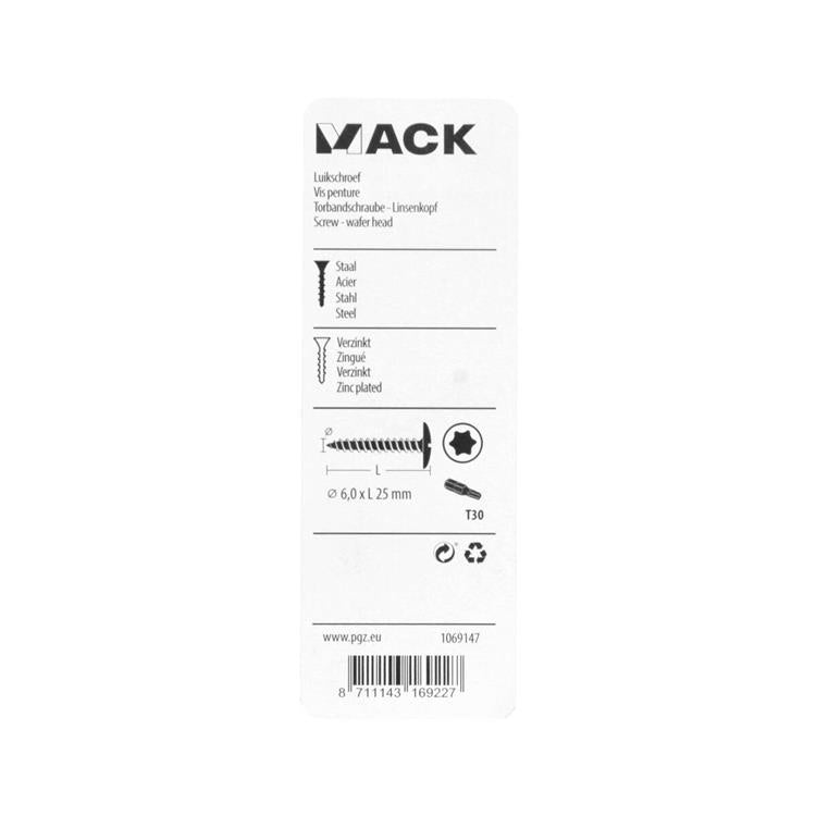 Mack 1069147 - luikschroef zwart 6,0 x 25 mm 10st | 5 stuks