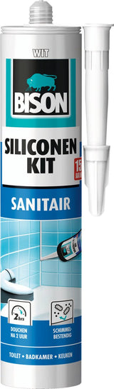 Bison siliconenkit wit koker 300 ml - waterbestendige kit, sanitaire afdichting, ongevoelig voor schimmel, kleurvast, blijvend elastisch, makkelijk te verwerken
