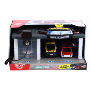Dickie toys sos - rescue center nederlandse reddingsdiensten - politie - brandweer - ambulance - vanaf 3 jaar - speelgoedgarage