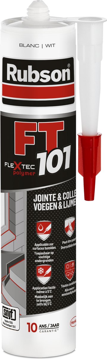 Rubson ft101 bouwkit wit 280 ml – montagekit afdichtkit met flextec® – sterk, elastisch waterdicht – voor binnen buiten – hecht op beton, hout, metaal kunststof